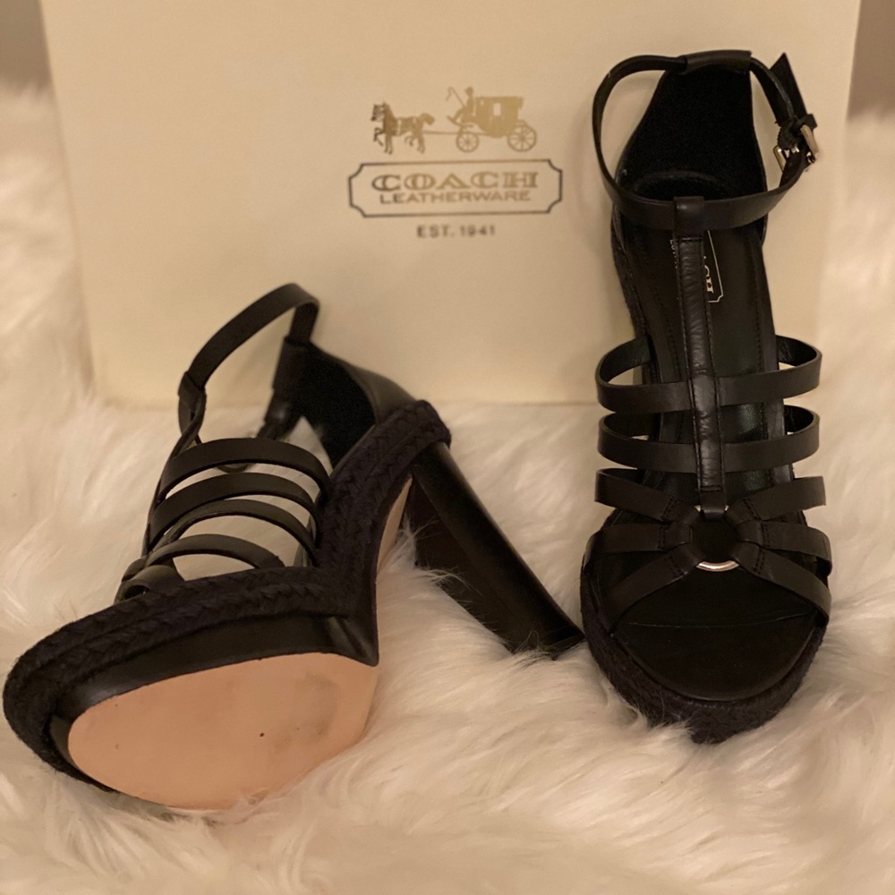 Brand New Coach Black Leather Sandals